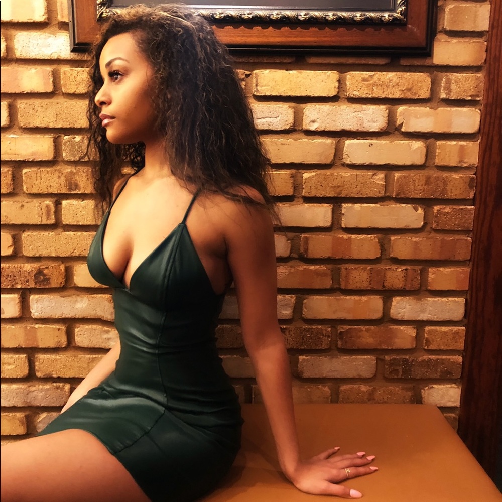 Olive green leather dress